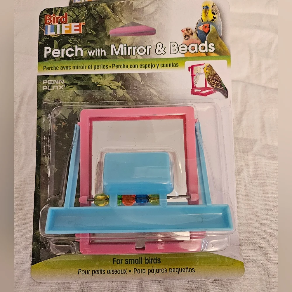 Perch with Mirror & Beads - Pink and Blue